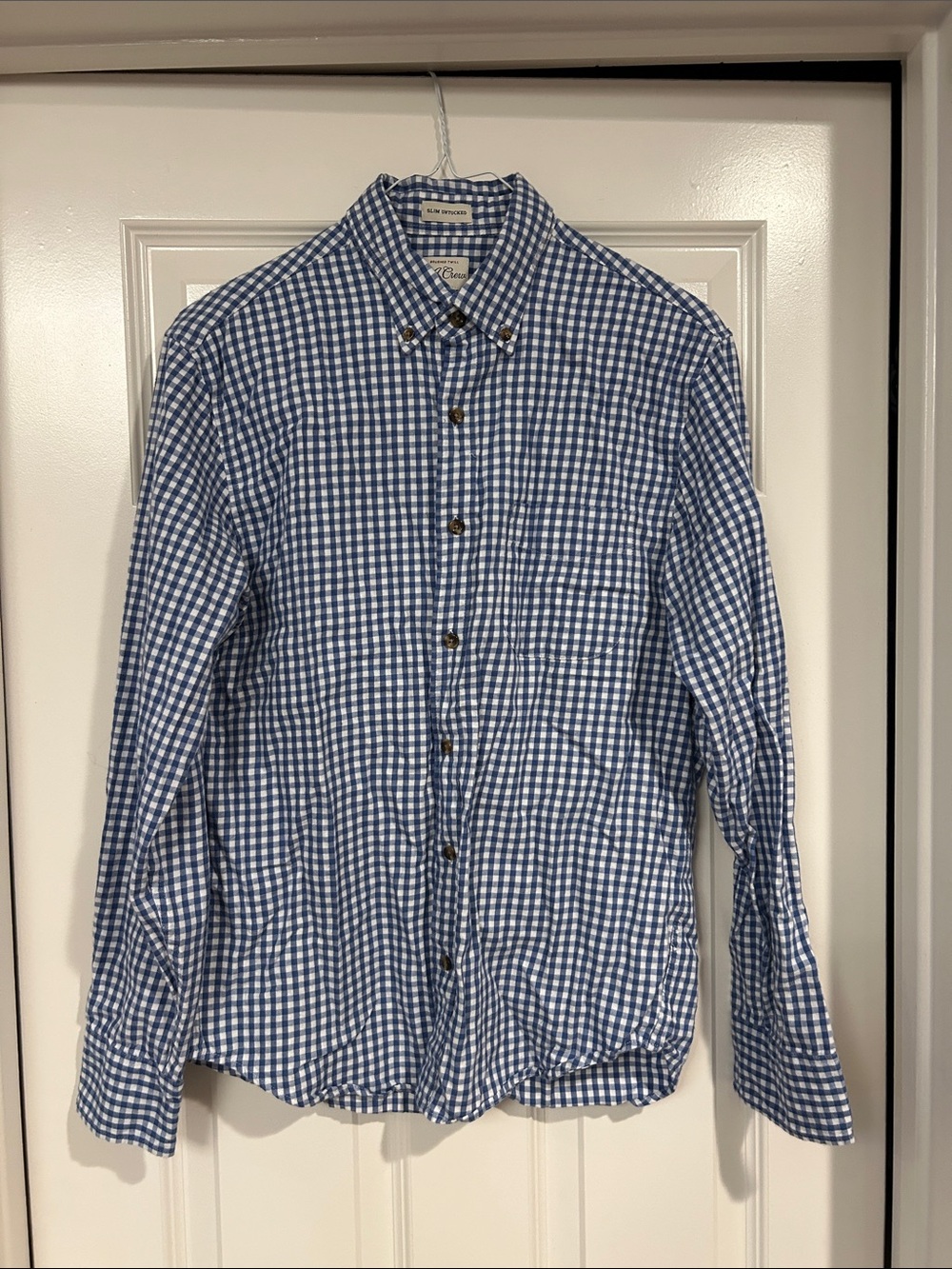 J. Crew Blue and White Gingham Button-Down Shirt